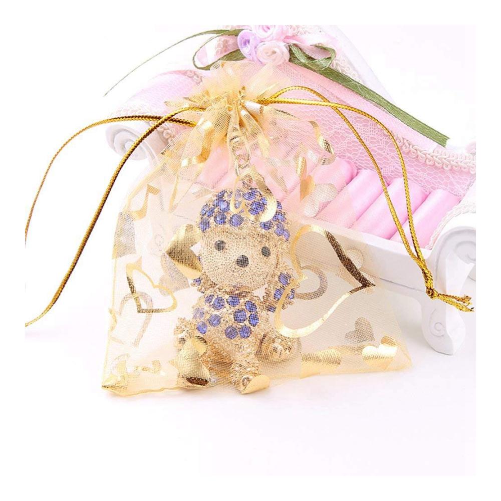 Luxuriöse Organza Schmuckbeutel 100 Stück 9x12 cm ideal für Hochzeit & Geschenke (Gold). Elegantes Design mit Sheer-Kordelzug für perfekte Präsentation