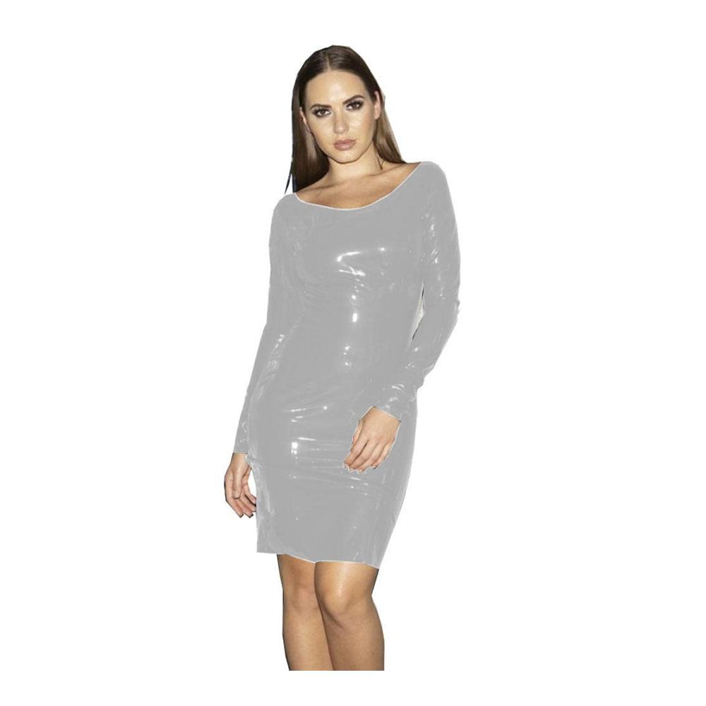 Einladendes Plus-Size Herbstkleid PVC Bleistift Bodycon festlich und sexy. Perfekt für Party! S-7XL Schaufelhals Langarm Mini. Jetzt entdecken