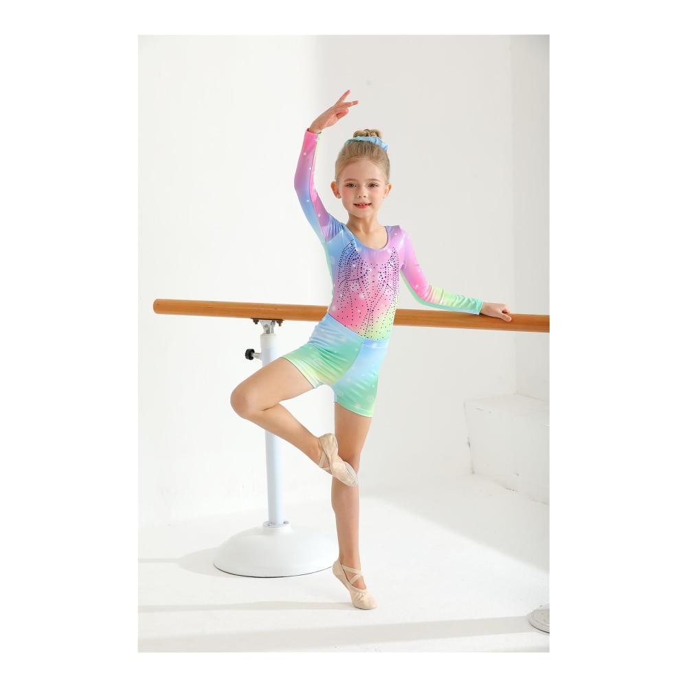 Glitzernde Gymnastik-Leotards für Mädchen mit Shorts Diamantene Einteiler-Outfits für Kinder von 3-12 Jahren Metallic-Funkeln für Training und Wettkampf