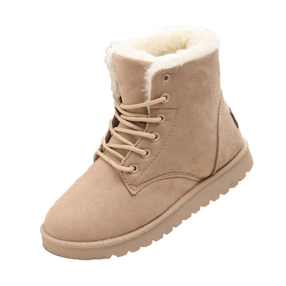 Damen Stiefel Warme Gefütterte Schlupfstiefel für den Winter | Bequeme Kurzschaft Stiefeletten für Frauen in Beige Größe 39 | Outdoor Combat Boots