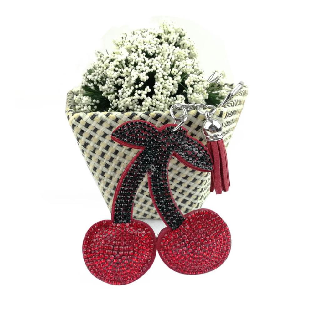 Attraktive Damen-Schlüsselanhänger 4 Stück mit heißen Diamanten und Kirschen perfekt für Taschen und Autos. Das ideale Geschenk