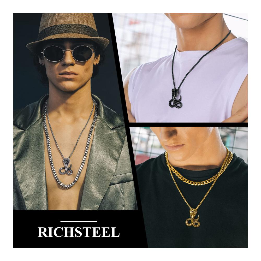 Einzigartige Edelstahl Kobra Kette Maskulines Accessoire für Herren und Jungen mit Punk-Schlange Anhänger. Stilvoll und robust perfekt für jeden Look! 🐍🔗
