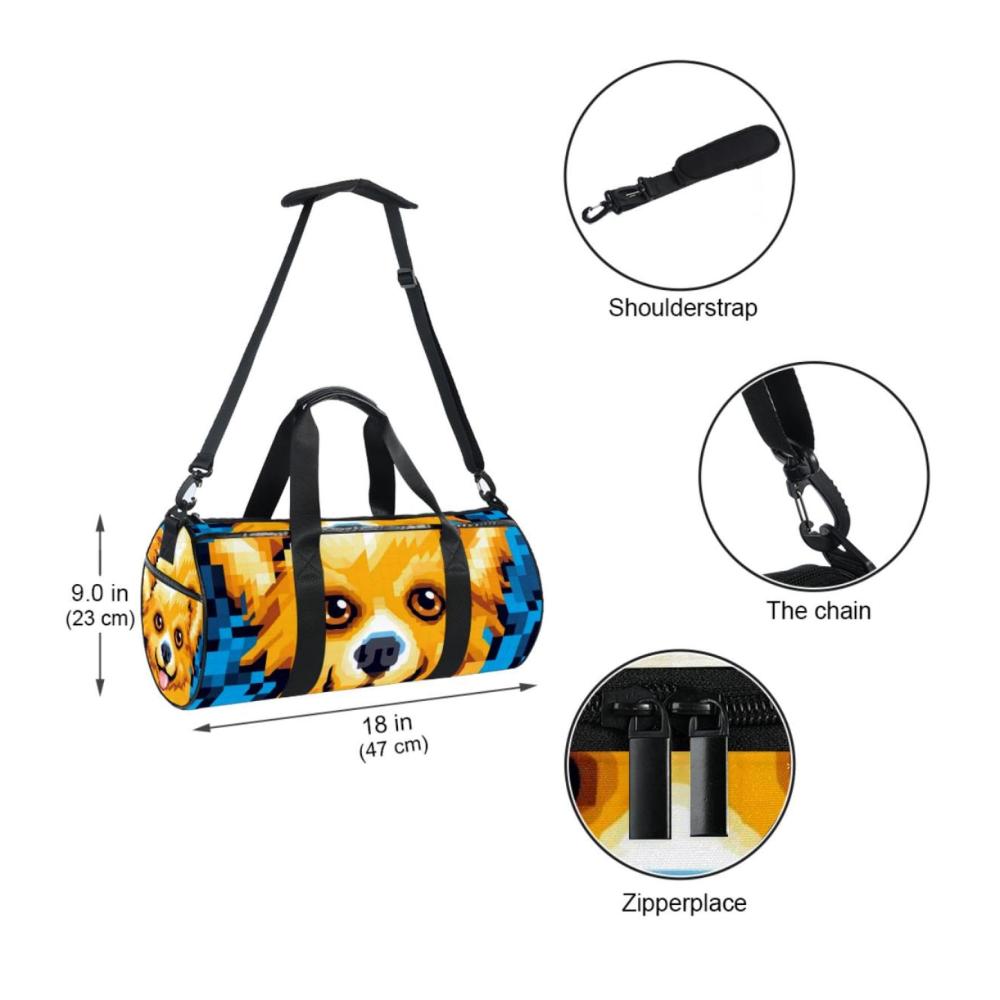 Ultimativer Weekender Faltbare Reisetasche mit Schuhfach Hundemotiv & Gepäckhülle! Stylischer Turnbeutel Orange mehrfarbig 45x23x23cm. Perfekt für deine Reisen
