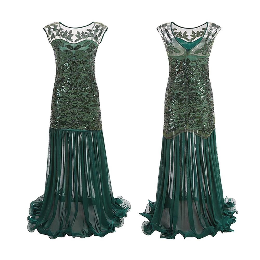 Abendkleid Damen im 1920er-Flapper-Stil V-Ausschnitt Pailletten Meerjungfrauen-Cocktailkleid balltauglich
