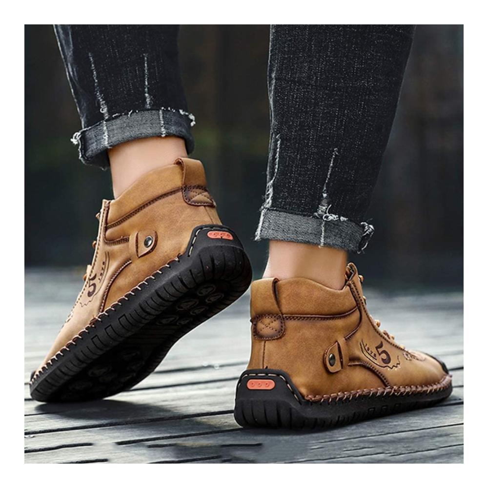 Ultimativer Komfort für Herren Gelber Samt Trekking- & Wanderschuhe Größe 42 2/3 EU. Handgenähtes Leder bequem zum Reinschlüpfen perfekt zum Autofahren und Wandern