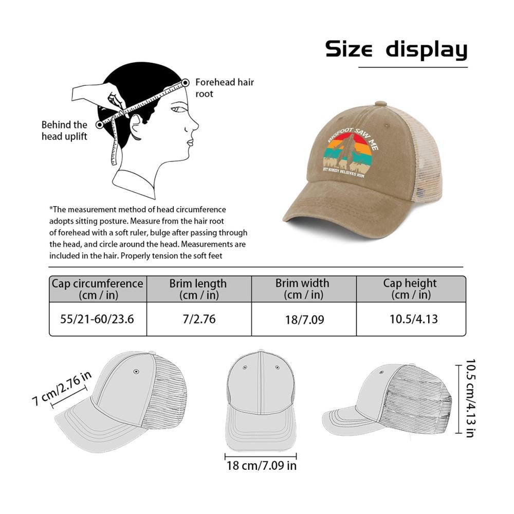 Bigfoot Baseball Caps mit Saw Me But Nobody Believes Him Motiv | Trucker-Hüte für Teenager | Retro-Snapbacks