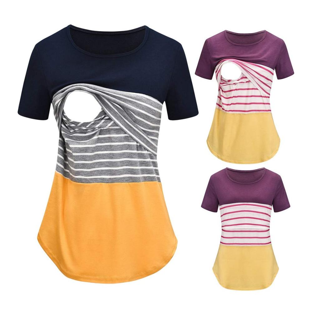 Sommerliche Stillmode Gestreifte Mutterschaftsbluse für Frauen - Stilvoll und bequem - Perfekt zum Stillen und für den Sommer geeignet