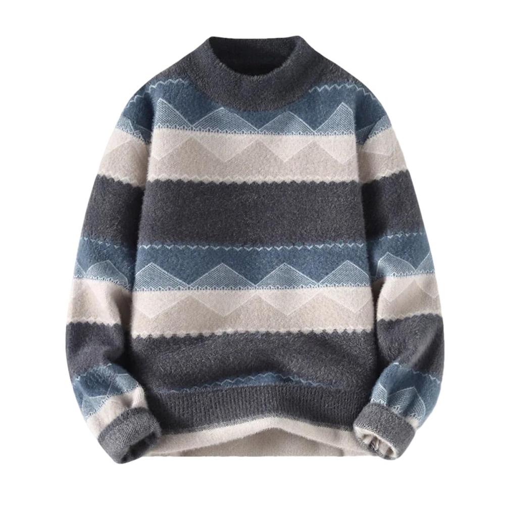 Klassischer Herren Pullover Gestreifter Strickpullover für Herbst & Winter Casual Style mit Langarm & Rundhalsausschnitt