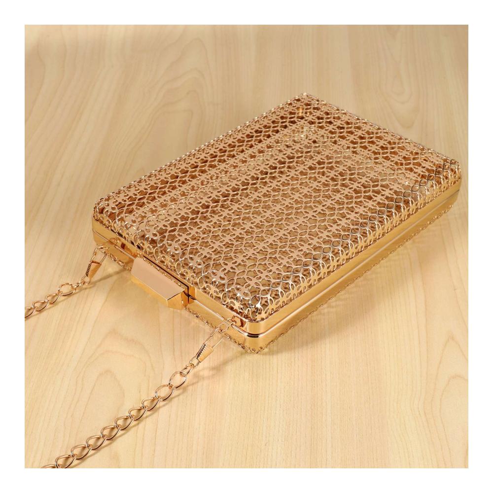 Einzigartiger Modestil Edle Clutch Handtasche in Gold Damen Abendtasche mit Metall Hohl Cage Design perfekt für stilvolle Schulter- und Umhängetaschen