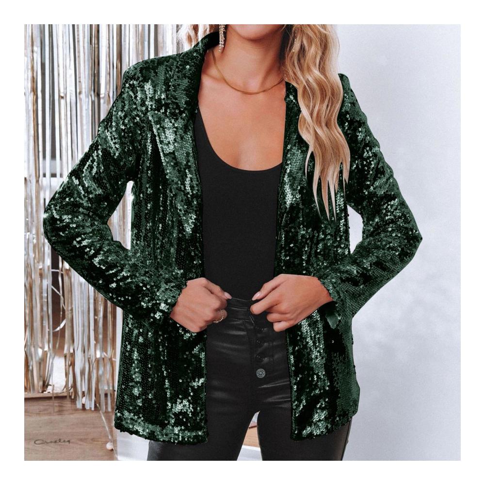 Glitzernder Paillettenblazer für Damen Eleganter glänzender Anzugblazer mit Slim Fit Langarm-Bomberjacke und Pailletten-Party-Outwear