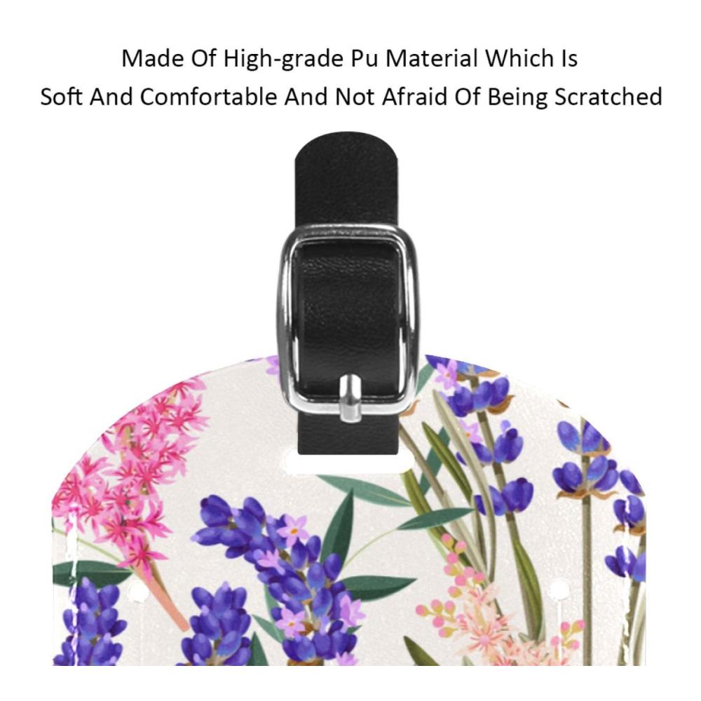 Entdecke den Stil 2er-Pack Koffer- & Taschenanhänger Lavendel lila rosa Blüten. Elegante Leder-ID-Etiketten mit Schleifen inklusive Sichtschutzabdeckung