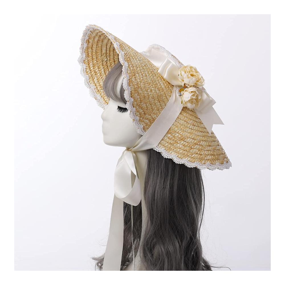 Entdecken Sie den charmanten Stil Sonnenhut für Damen - Strohhut mit viktorianischem Flair und Lolita-Spitze - Ihr perfekter Sonnenschutz
