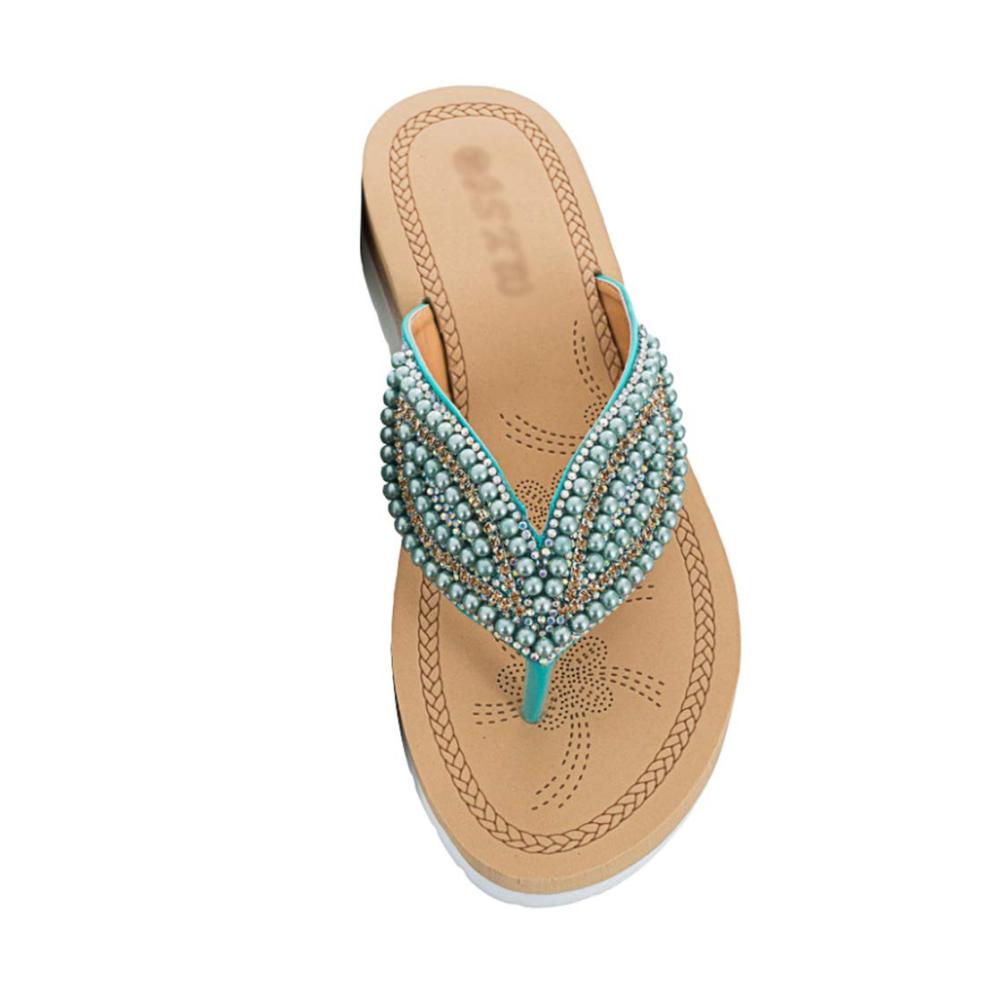 Erfrischender Sommerstil Damen Glitzer Perlen Zehentrenner in Grün Strand-Ready Flip Flops für ultimativen Komfort (Größe 37 EU
