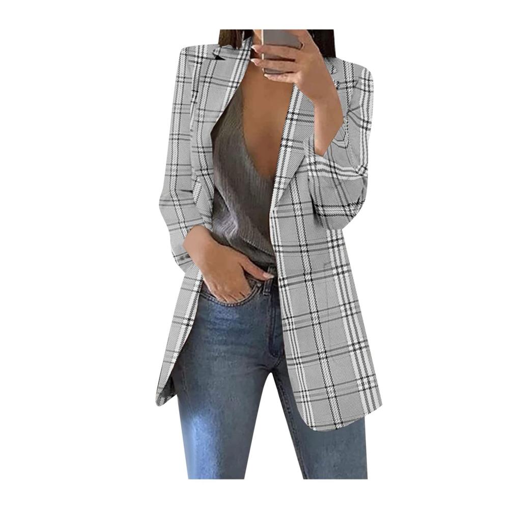 Eleganter Blazer für Damen Kariertes Langarm-Design mit stilvollen Taschen - Weicher Stoff für festliche und geschäftliche Anlässe. Erwerben Sie Ihren perfekten Begleiter jetzt
