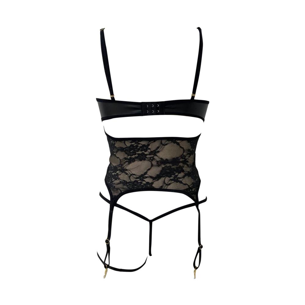 Verführerischer 3-teiliger Teddy-Body Bodys für Damen mit sexy Ausschnitt schulterfrei und PU-Strumpfband-Design. Entdecke jetzt den verführerischen Look