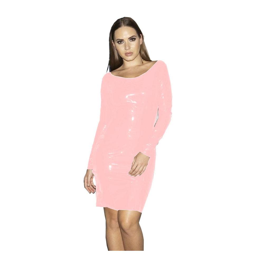 Einladendes Plus-Size Herbstkleid PVC Bleistift Bodycon festlich und sexy. Perfekt für Party! S-7XL Schaufelhals Langarm Mini. Jetzt entdecken