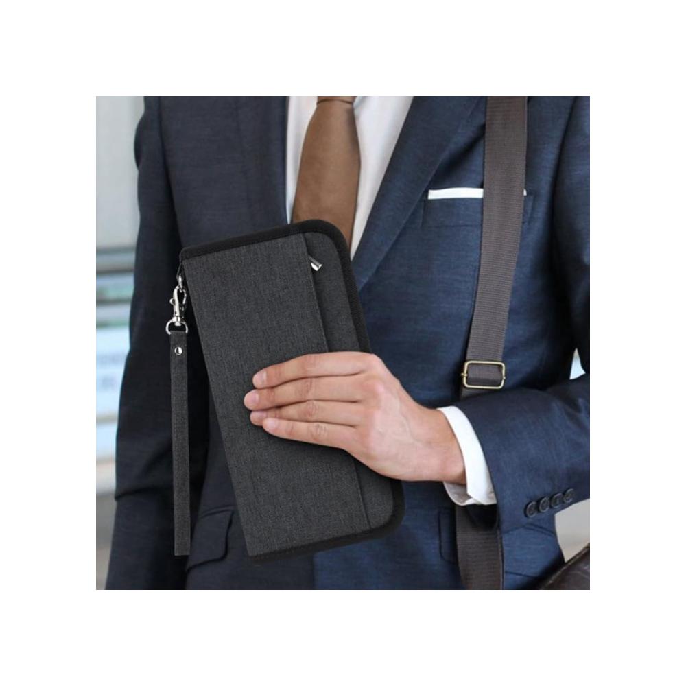 Premium Ausweistaschen Wasserdichter RFID-Reisepasshalter - Familienpassbrieftasche aus Dunkelgrauem Oxford-Gewebe für optimale Sicherheit und Organisation auf Reisen. Ein Muss für Reisekomfort