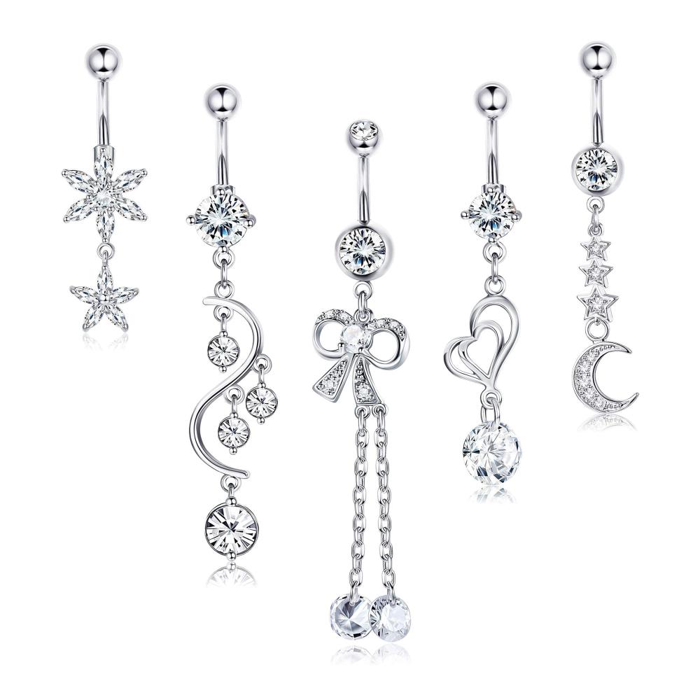 Erleuchten Sie Ihren Bauch mit Bananabells 7 Stücke Bauchnabelpiercing-Set Chirurgenstahl funkelnde CZ mondige Sterne Perlbaumel 14G Piercing-Körperschmuck von LOLIAS