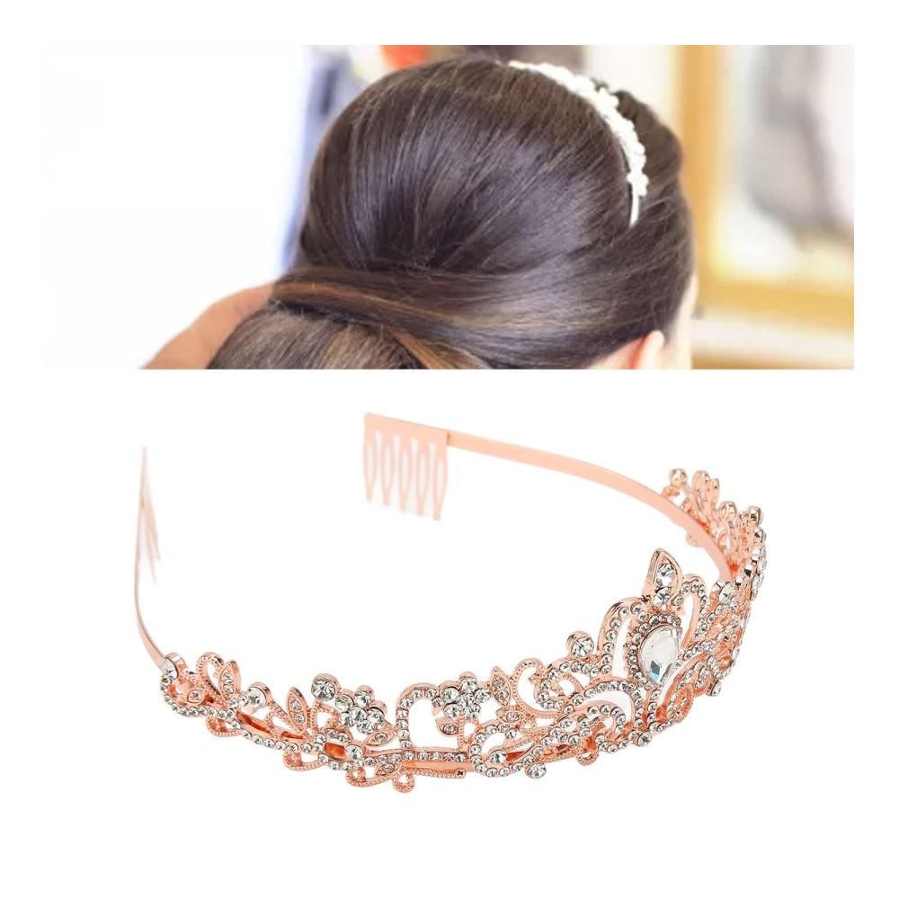 Schimmernde Roségold-Diademe Die ultimative Wahl für Hochzeitsprinzessinnen! Exquisite Brautkrone als glamouröse Halloween-Dekoration. Jetzt sichern