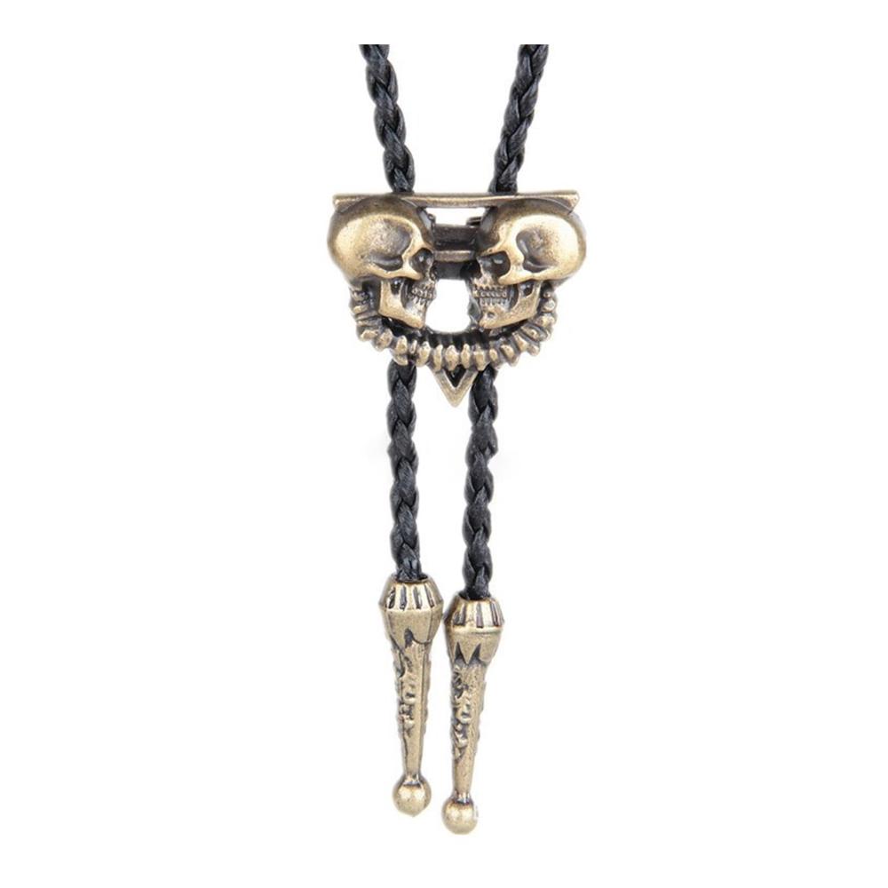 Einzigartige Vintage Bolo Krawatten Stilvolle Doppelte Totenkopf Kopf Krawatte für Damen und Herren - Ideal für Western Cowboy Musik Konzerte Rodeos und Gothic Styles