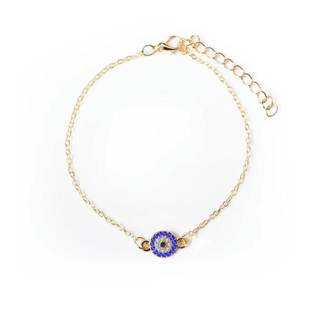 Edelstahl Fußkettchen mit Türkischem Bösen Blick 21.5cm - Modischer Boho-Sommerstrand Schmuck für Frauen Ideales Geschenk