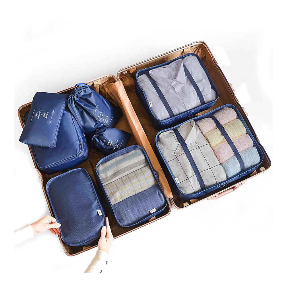 Perfekte Reisebegleiter 8-teilige Kofferorganizer-Sets in Marineblau mit wasserdichten Schuhbeuteln und Kompressionsbeuteln für stressfreies und organisiertes Reisen! Entdecken Sie jetzt! 🌟