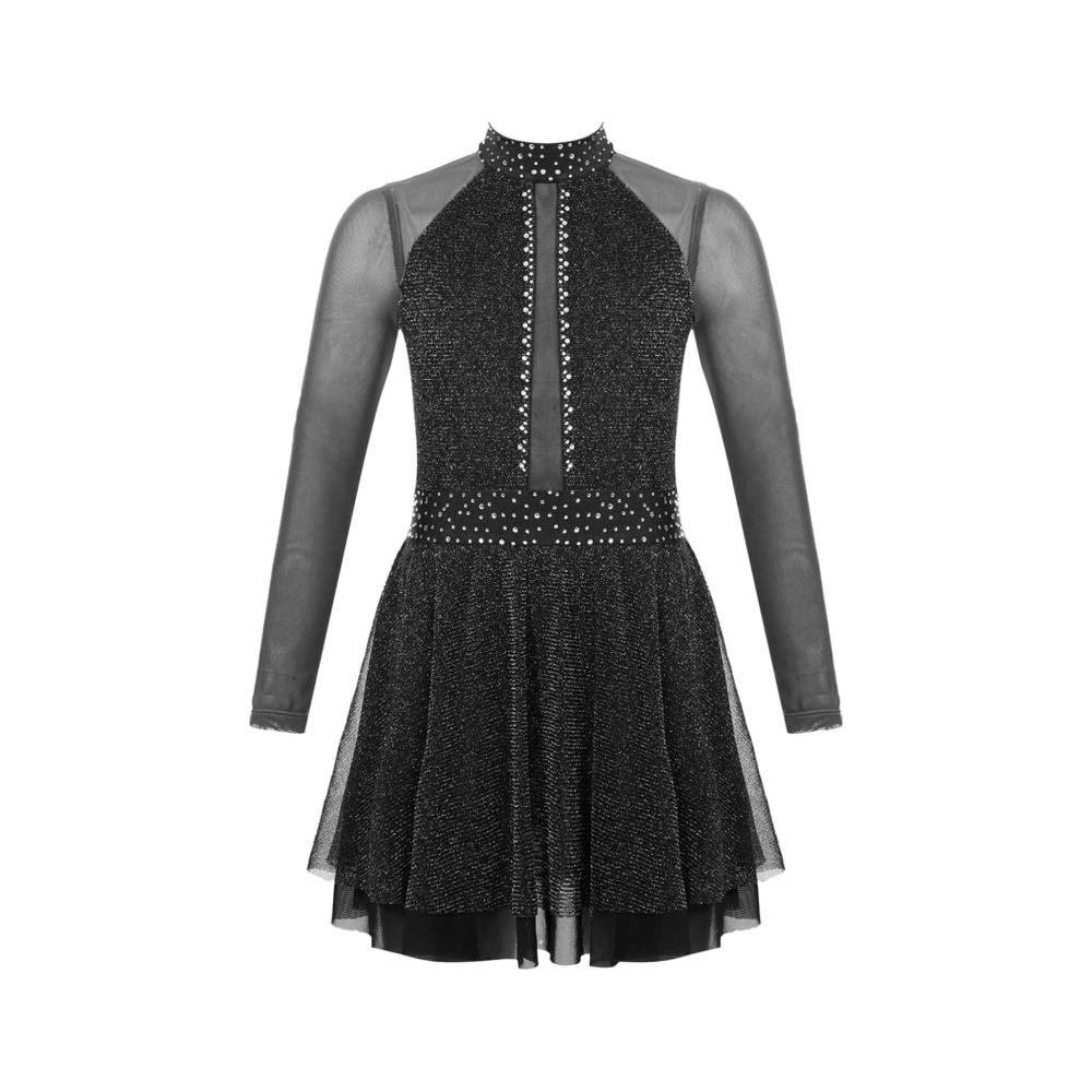 Entzückendes Mädchen Eiskunstlauf Kleid Langärmeliges Ballettkleid mit Glitzer Pailletten und Blumen. Perfekt für Rollschuhlaufen Ballett Gymnastik und Tanz