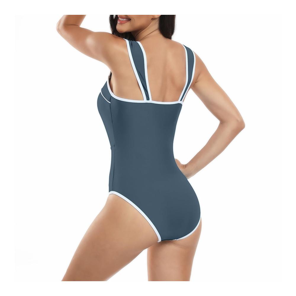 Elegantes Damen Badekleid Einteiliger Badeanzug mit sexy Tiefem V-Ausschnitt aufregender Mesh-Einarbeitung und schlankmachender Bauchweg-Funktion
