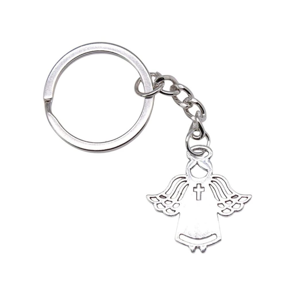 Entdecke den Vintage-Stil Handgefertigter Antik-Silber Kreuz-Engel Schlüsselanhänger für Herren | Exklusives Accessoire mit authentischem Charme (27 x 26 mm