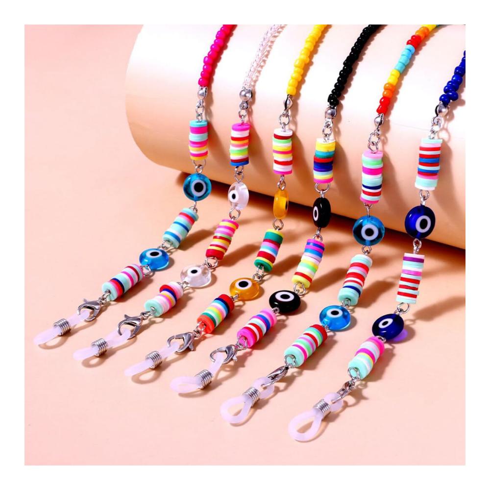 Trendige Brillenbänder & -ketten Bunte Perlenkette dekorativ & leicht mit Blumenmotiv. Perfekt für Sonnenbrillen. Modisch lang & Mehrfarbig. Einheitsgröße