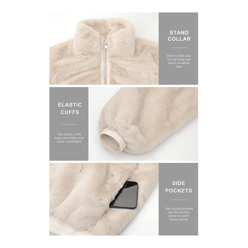 Warme kuschelige Winterfleecejacke für Damen mit Reißverschluss praktischen Taschen und flauschigem Sherpa-Futter