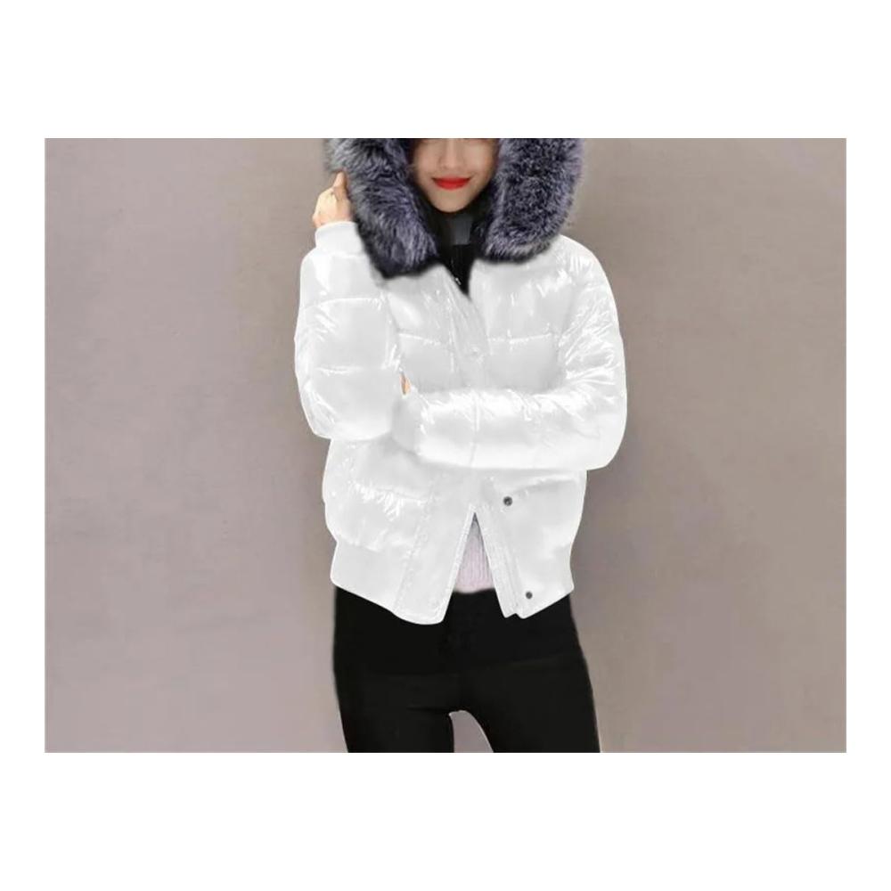 Damen Winter Daunenjacke mit Kapuze und Kunstpelzkragen Kurzmantel für kalte Tage