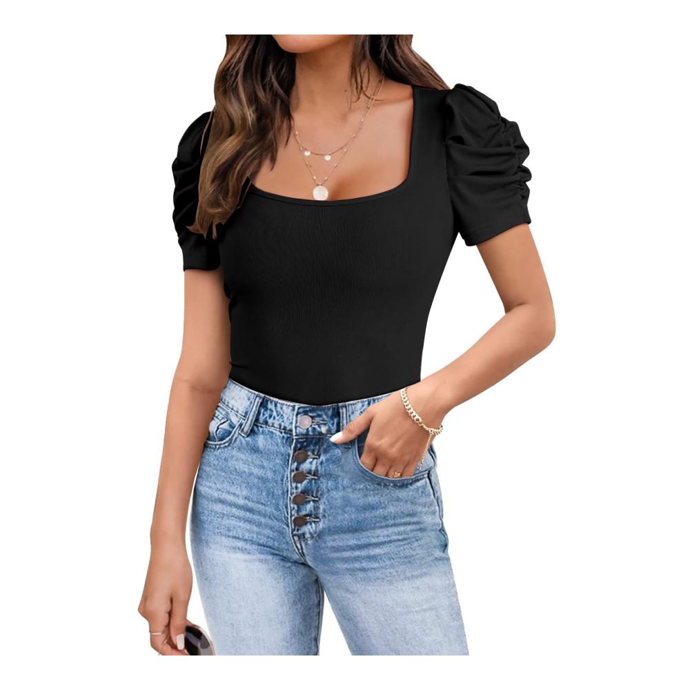 Exquisiter Damen Body Bodysuit Elegante Rüschen Quadratischer Ausschnitt & Kurzarm - Perfekt für stilvolle Auftritte