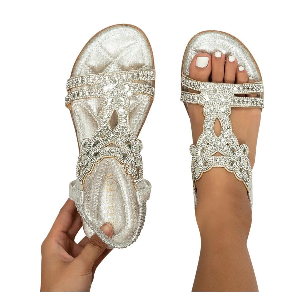 Sport Sandalen & Folien Damen Sommer Flache Strass Bohemia T-Riemen Sandalen Weiche Sohlen Sommerschuhe Mädchen Strandschuhe