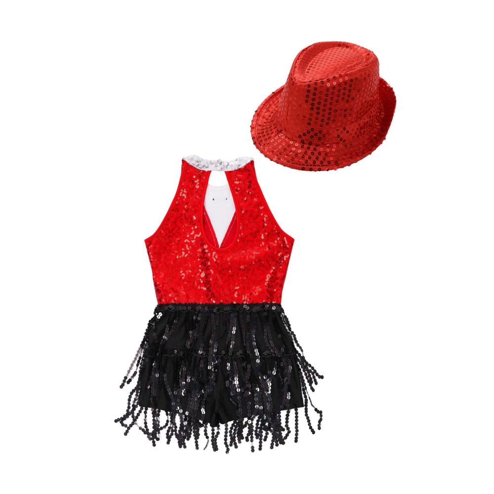 Entzückendes Kinder Mädchen Pailletten Kleid Glänzende Fransen & Quasten Tanzbereit! Perfekt für Modernen Jazz & Standardtanz. Stilvoll und bequem