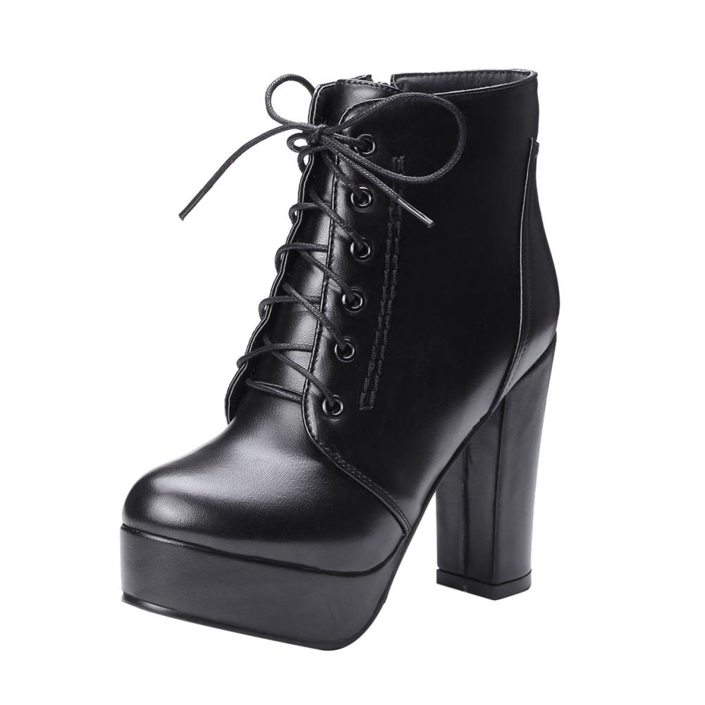Damen Stiefeletten High Heel Stiefel mit Absatz Schnürverschluss und Reißverschluss Ankle Boots Plateau Absatz Chunky Heels Boots Damenmode