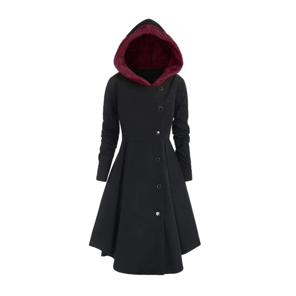 Elegantes Damencape aus weichem Fleece mit asymmetrischem Saum und Kapuze für Herbst/Winter
