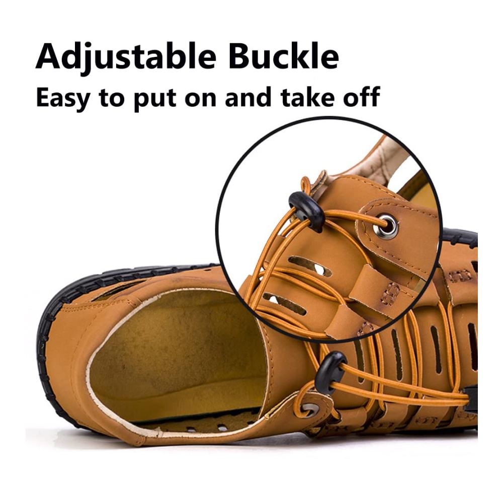 Entdecke den ultimativen Sommerkomfort Elegante Aviator Leder Sandalen für Herren geschlossene Zehen weiche Sohle rutschfest und atmungsaktiv. Ideal für Strandspaziergänge! (Braun Größe 43