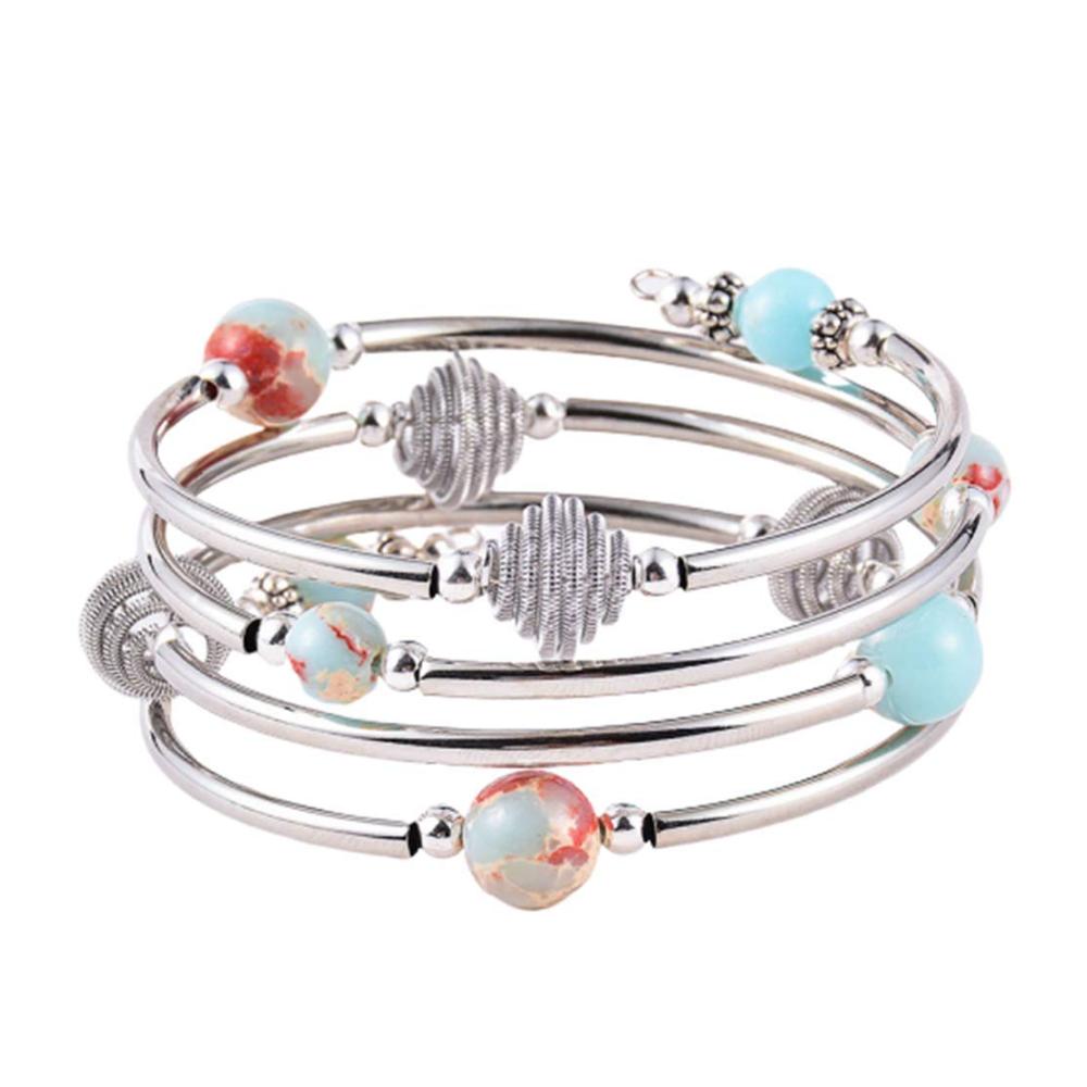 Attraktives Armband Türkisfarbenes Naturstein-Wrap-Armband für Frauen - Elegantes Wickelarmband mit blauem Stein - Handgefertigtes Yoga Accessoire