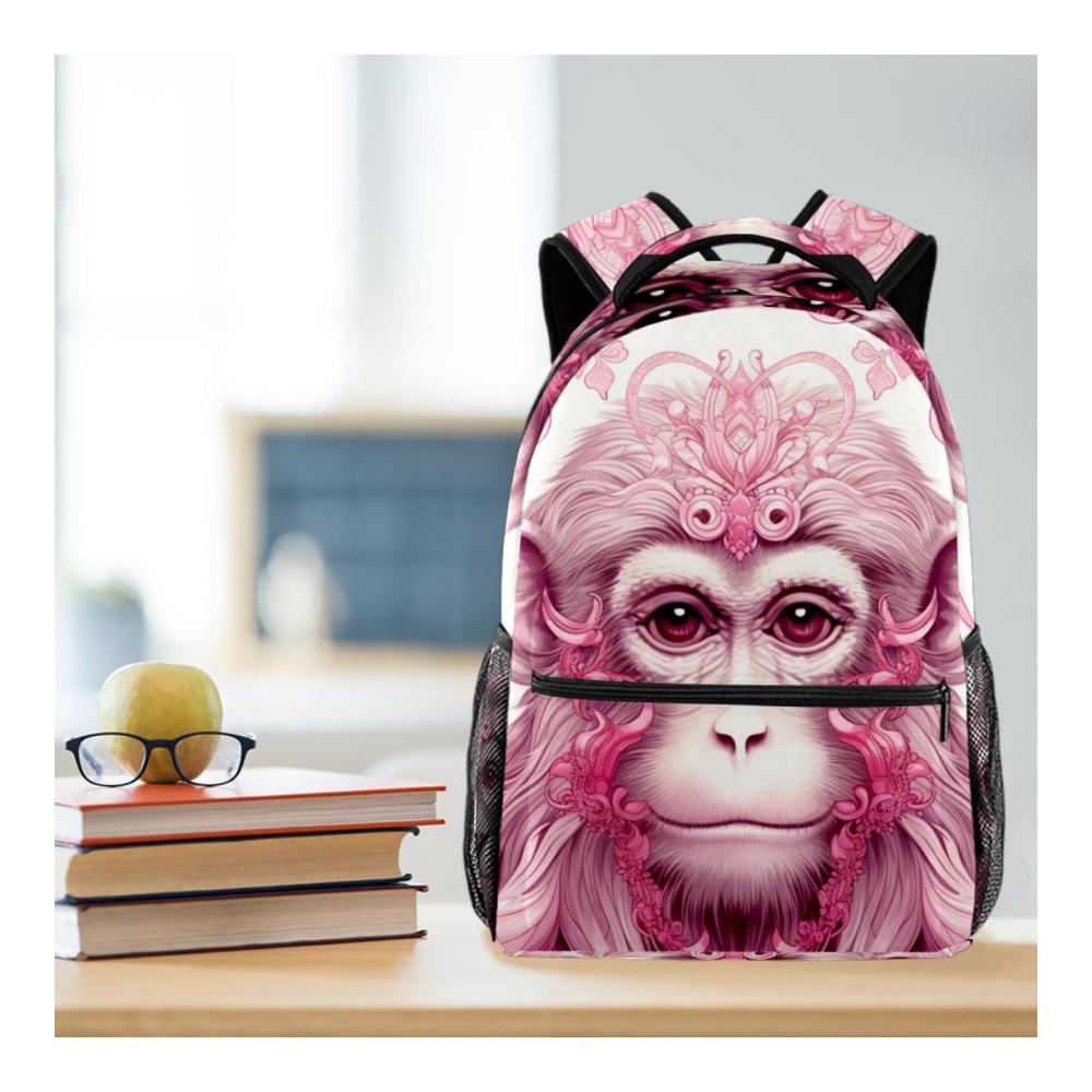 Ultimativer Schulranzen Rosa Affe und Orang-Utan Motive leicht und funktional mit Hauptfach Seitentaschen und integriertem Organizer. Premium-Qualität für die Schule
