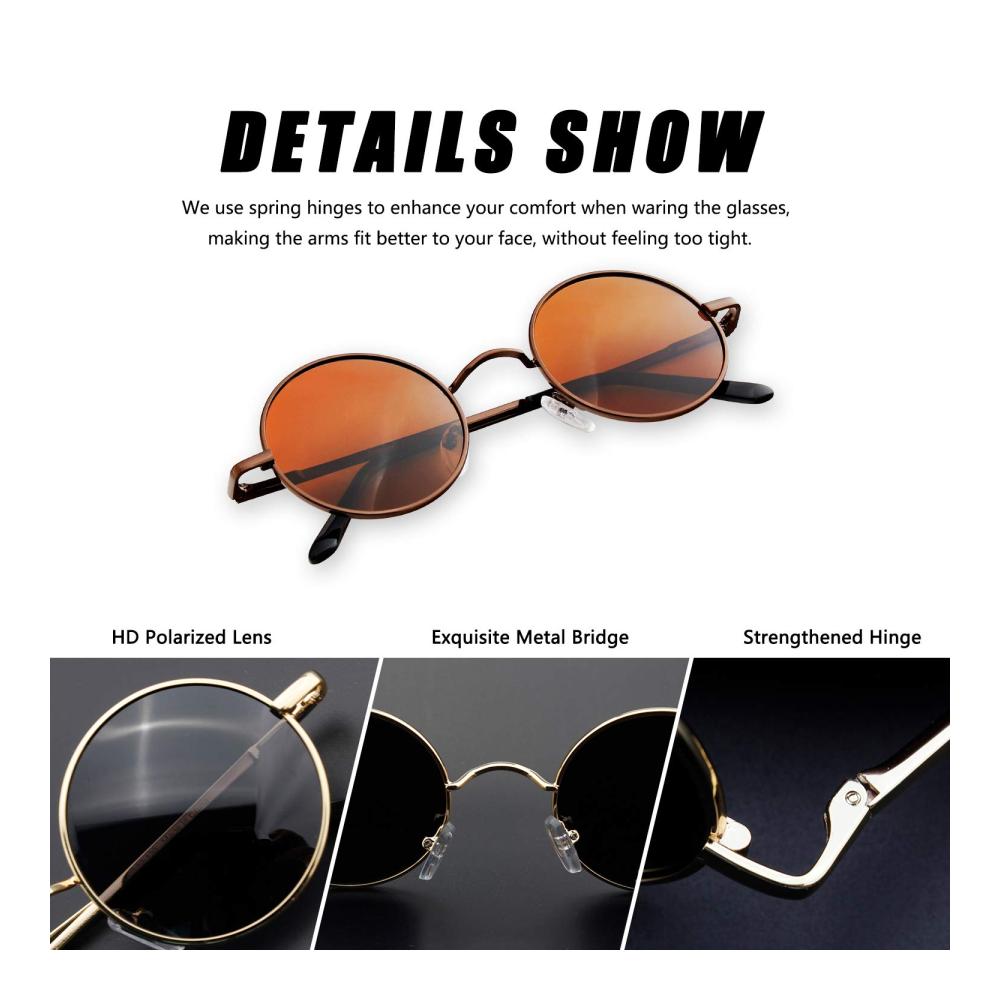 Edle Polarisierte Sonnenbrille mit runden Gläsern für Herren und Damen – Retro-Vintage-Design mit verspiegelten Gläsern