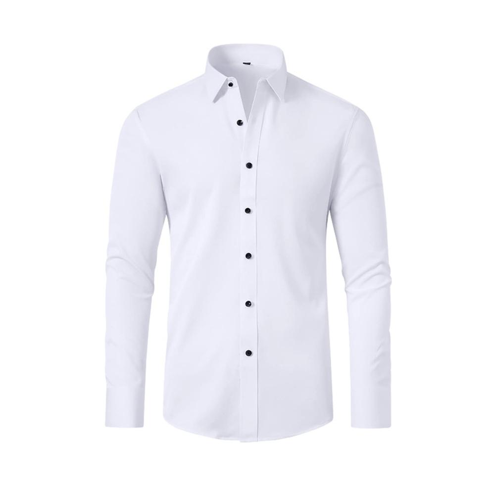 Bügelfreie Herren-Businesshemden mit Stretch langärmlig schlank tailliert aus Polyester einfarbig EU-Größe S-XXL Weiß/Schwarz/Blau