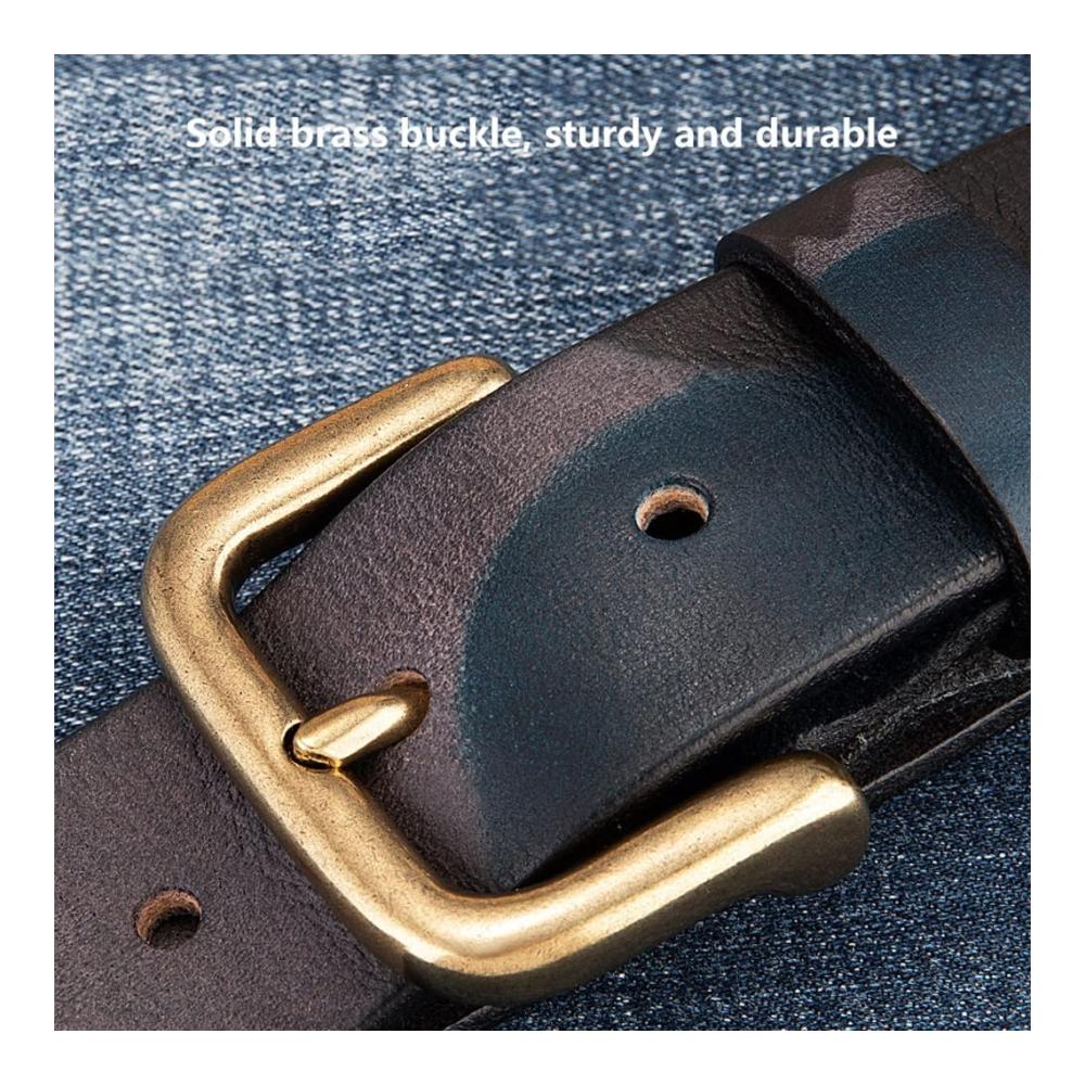 Entdecke den zeitlosen Stil Vintage Herren-Ledergürtel mit Kupfer-Dornschließe und Dehnlochtechnologie. Perfekt für Jeans oder Arbeit ein Muss für jeden Mann