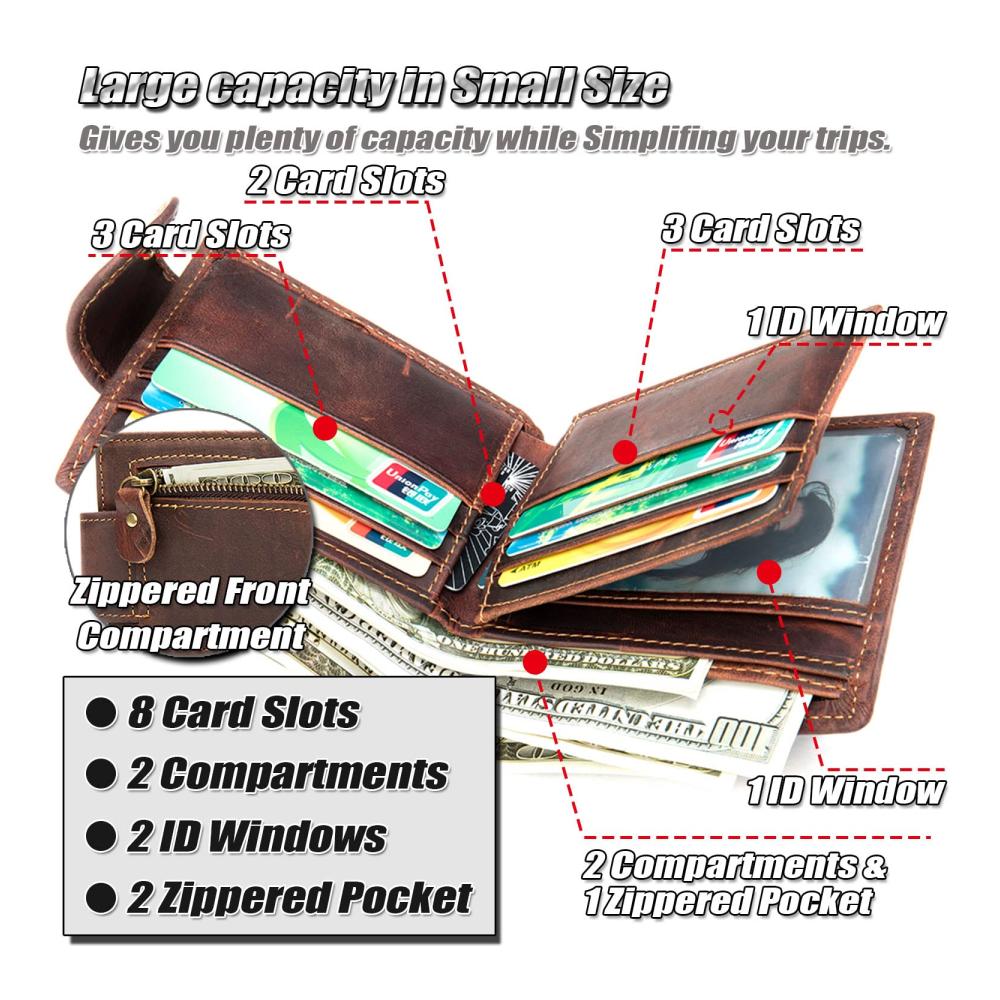 Entdecken Sie zeitlose Eleganz Hochwertige Vintage-Geldbörse für Herren aus Echtleder mit RFID-Blockierung 8 Kartenfächern Münzfächern und Ausweisfenstern
