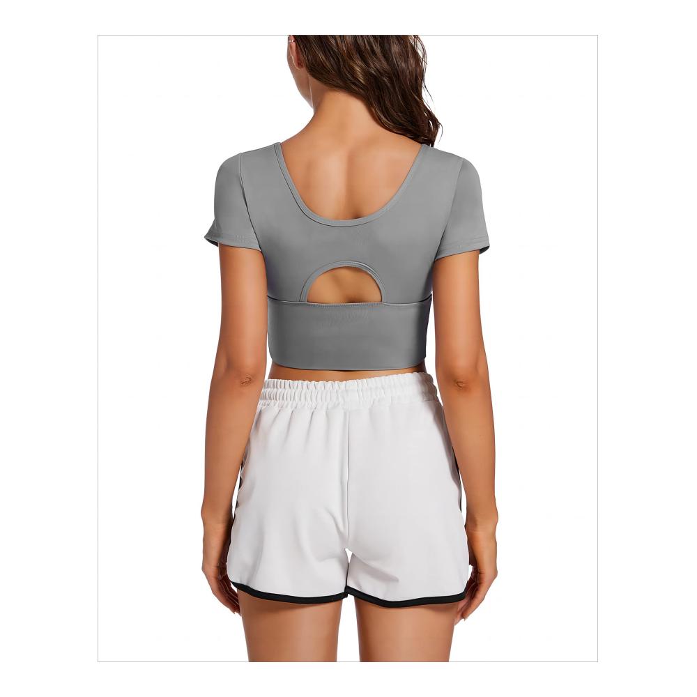 Erfrischende Auswahl Damen T-Shirts mit integriertem BH - Sommerliches 2-in-1 Sportshirt für Yoga Fitness & Laufen - Rückenfrei und Kurzarm für maximale Bewegungsfreiheit