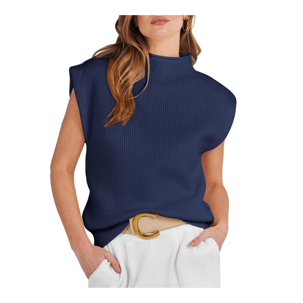 Stilvoller Damen Pullunder Kuscheliger Basic Strick mit Stehkragen für einen lockeren trendigen Look - Ärmellose Strickweste in Loose Fit perfekt als Strick Tank Top
