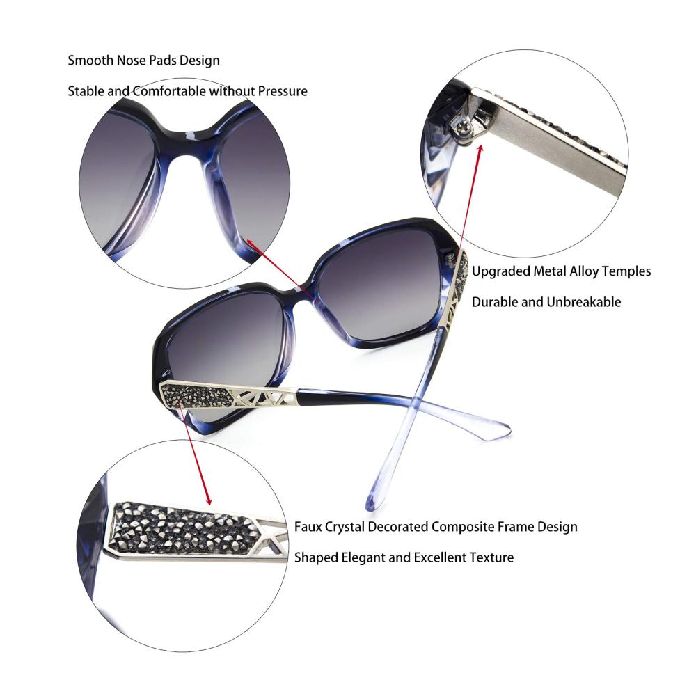 Elegante Damen-Sonnenbrille Überdimensional polarisiert funkelnder Verbundrahmen in klassischen Farbtönen. Ein Must-Have für sonnige Tage