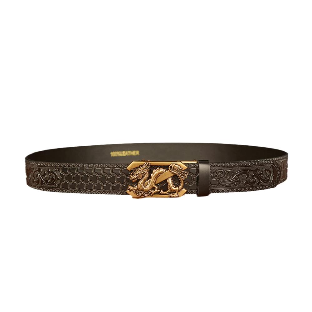 Erhabener 3D-Drachengürtel Luxuriöser Ratschengürtel für Männer mit abnehmbarer Schnalle. 35 mm Echtleder mit Blumengravur. Ein Hauch von Stil