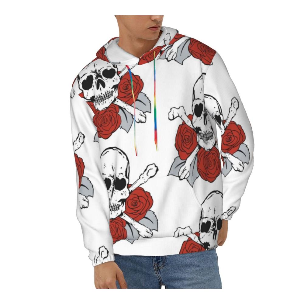 Modischer Unisex-Kapuzenpullover mit Totenkopf- und Rosenprint für Erwachsene und Jugendliche