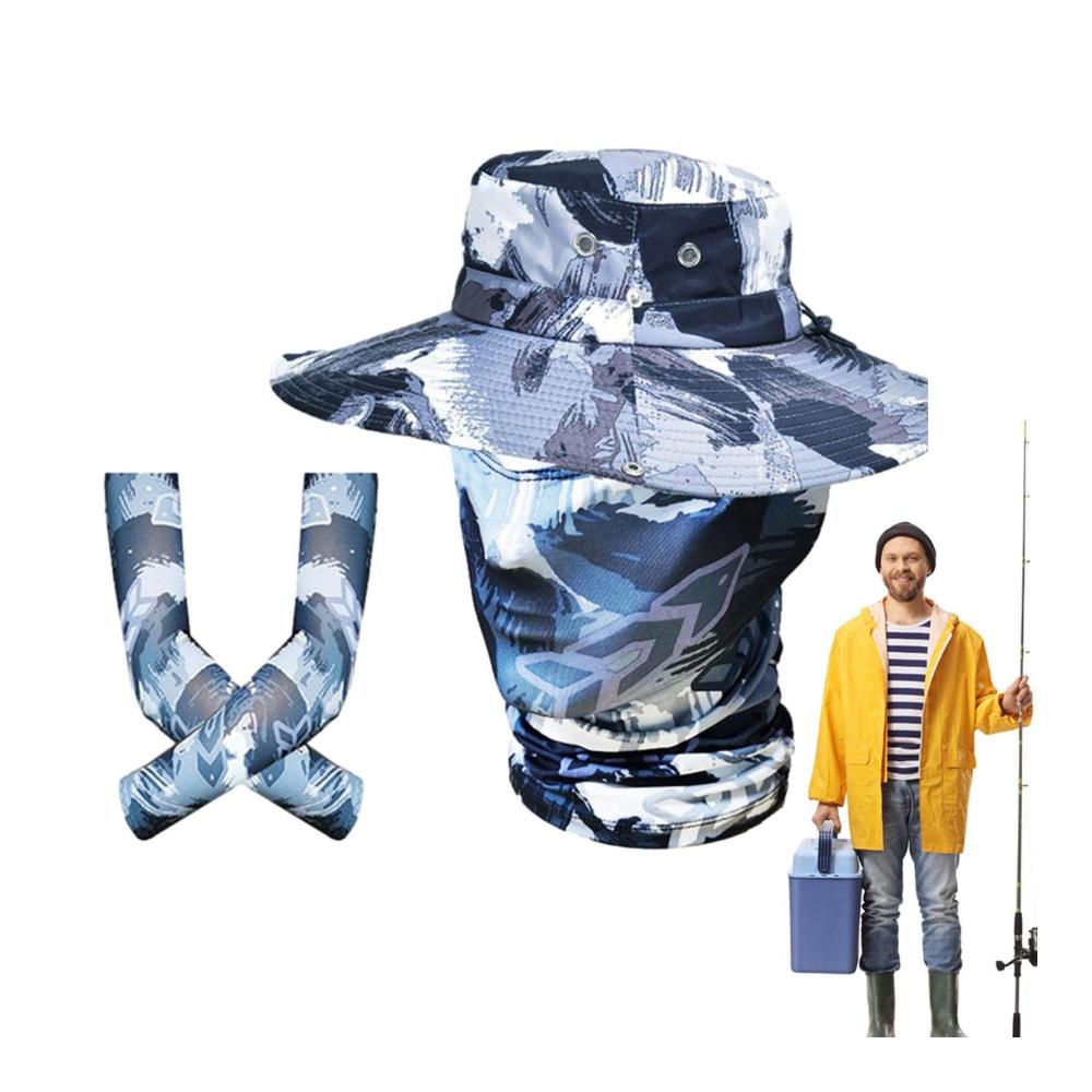 3-teiliger Outdoor Angelhut mit Sonnenschutz Gesichtsmaske und Ärmeln – atmungsaktive Mesh-Kappe für Angler Wanderer und Outdoor-Aktivitäten